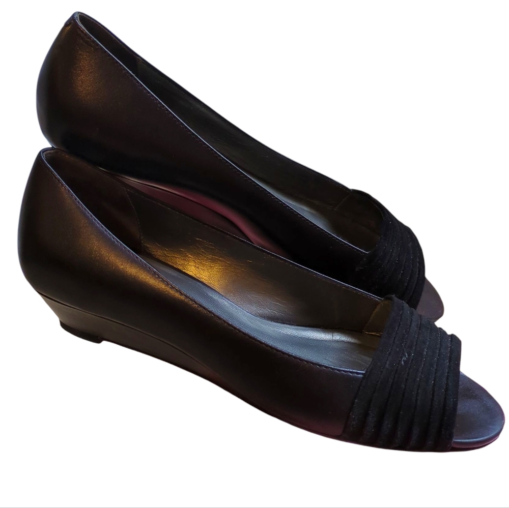 Cole Haan Wedge Heel Open Toe Shoes, 8, Velvet And Leather Dress Sandal - Picture 3 of 12